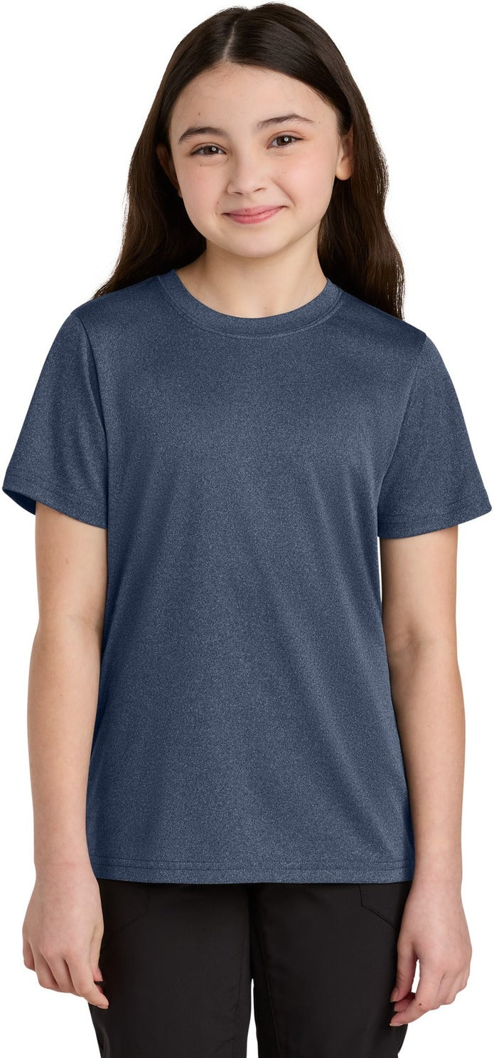 Front View of TrNvyHthr Port & Co Youth Heather Performance Tee PC390Y