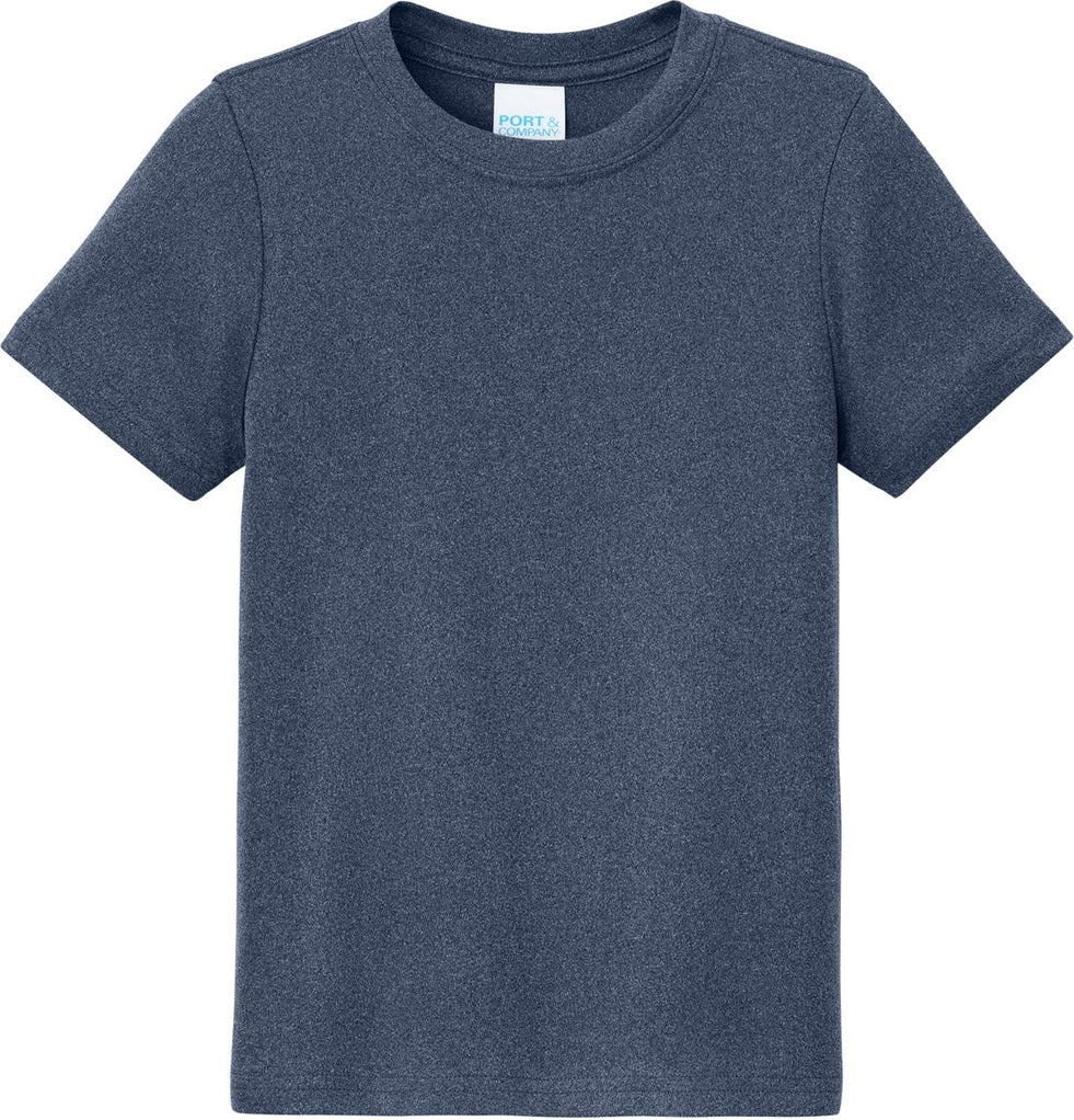 Front View of TrNvyHthr Port & Co Youth Heather Performance Tee PC390Y