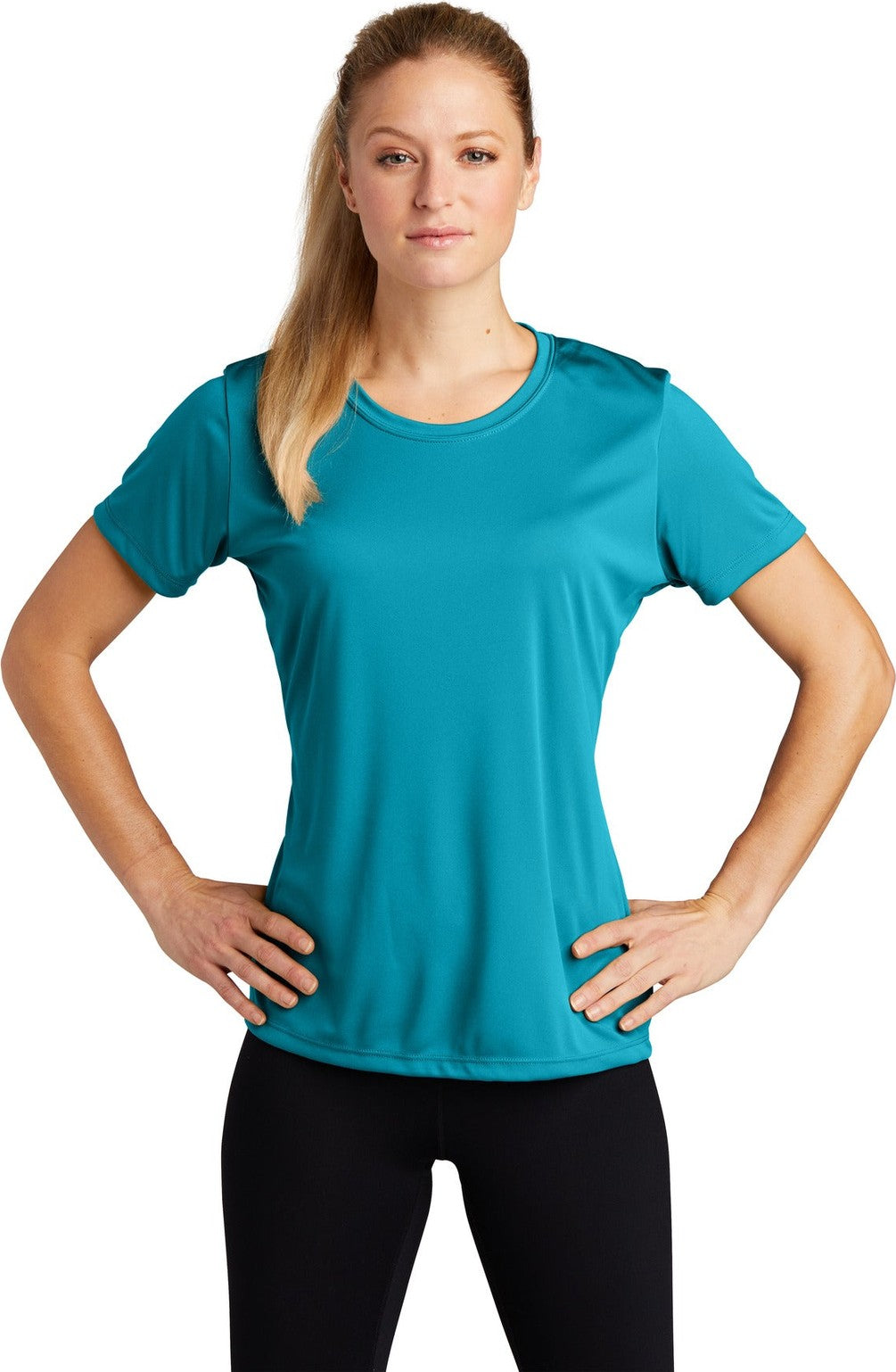 Front View of Tropic Blue Sport-Tek Women's PosiCharge Competitor Tee. LST350