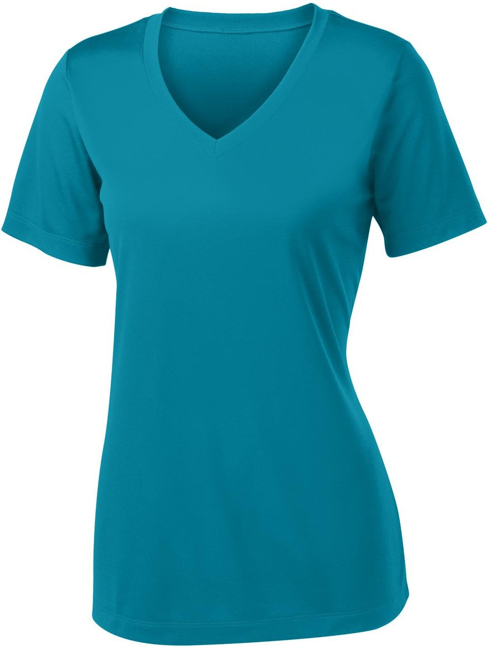 Front View of Tropic Blue Sport-Tek Women's PosiCharge Competitor V-Neck Tee. LST353
