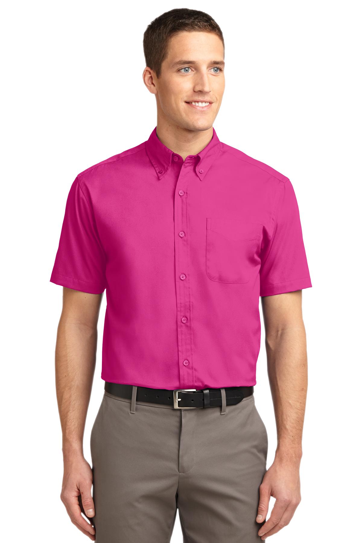 Front View of Tropical Pink Port Authority Short Sleeve Easy Care Shirt. S508
