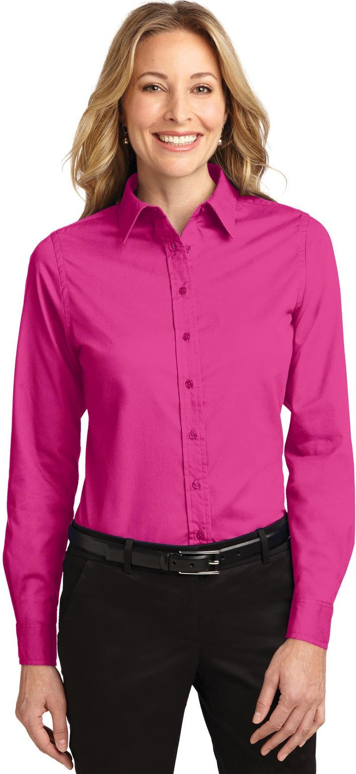 Front View of Tropical Pink Port Authority Women's Long Sleeve Easy Care Shirt. L608