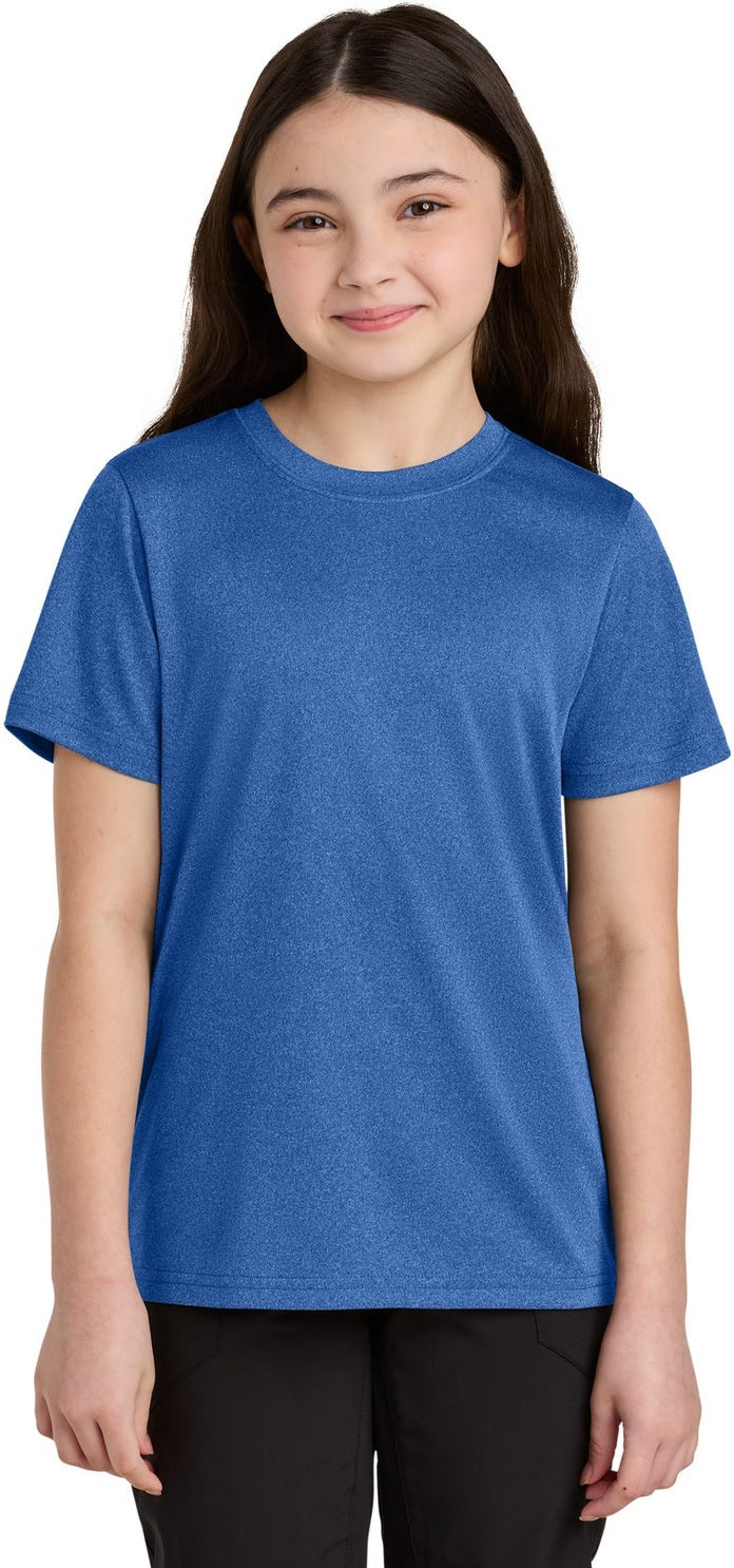 Front View of TRoyHthr Port & Co Youth Heather Performance Tee PC390Y