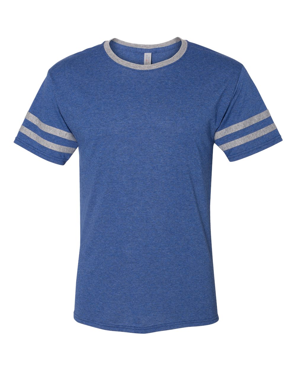 Front View of True Blue Heather/ Oxford Triblend Varsity Ringer T-Shirt - 602MR