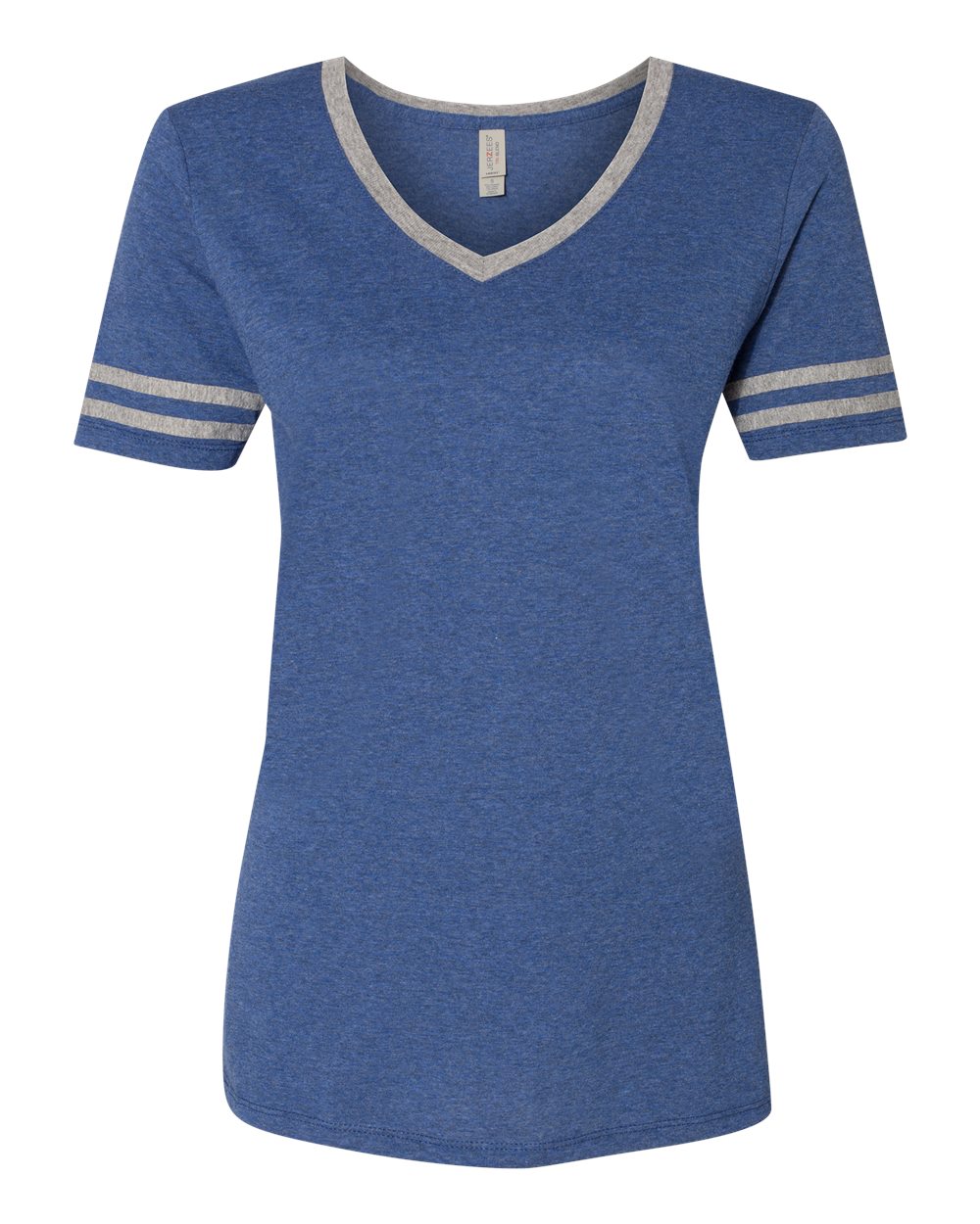 Front View of True Blue Heather/ Oxford Women's Varsity Triblend V-Neck T-Shirt - 602WVR