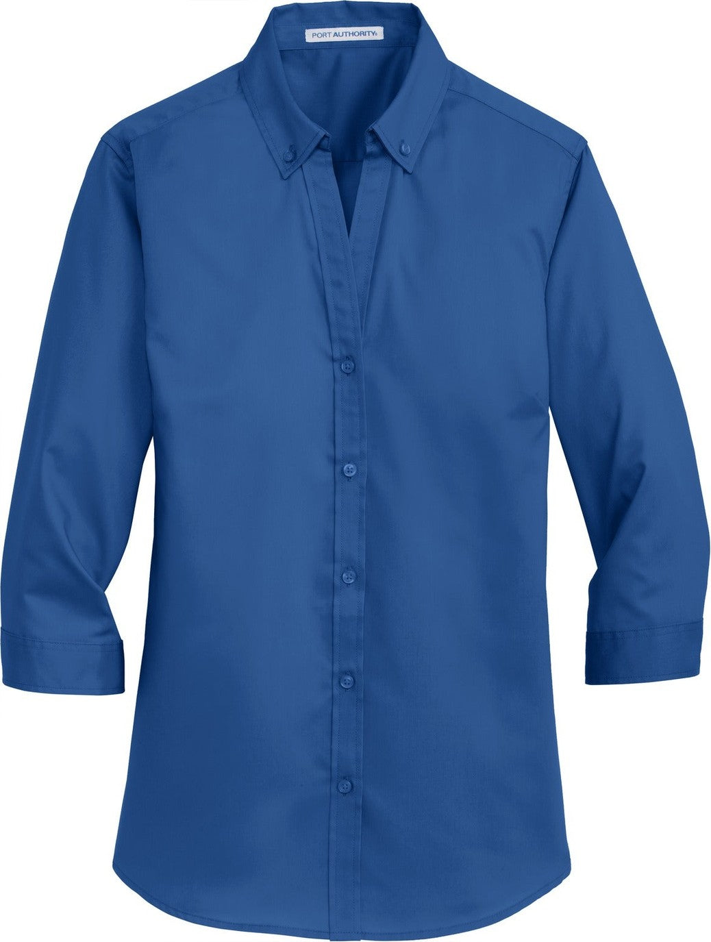 Front View of True Blue Port Authority Women's 3/4-Sleeve SuperPro Twill Shirt. L665