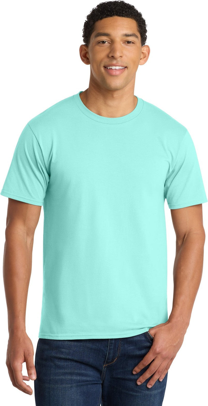 Front View of True Celadon Port & Co Fan Favorite Tee. PC450