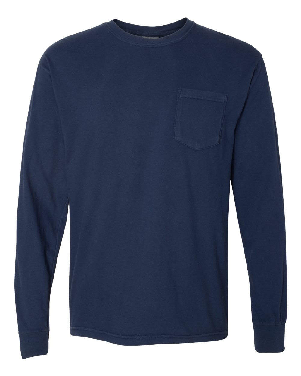 Front View of True Navy Garment-Dyed Heavyweight Long Sleeve Pocket T-Shirt - 4410