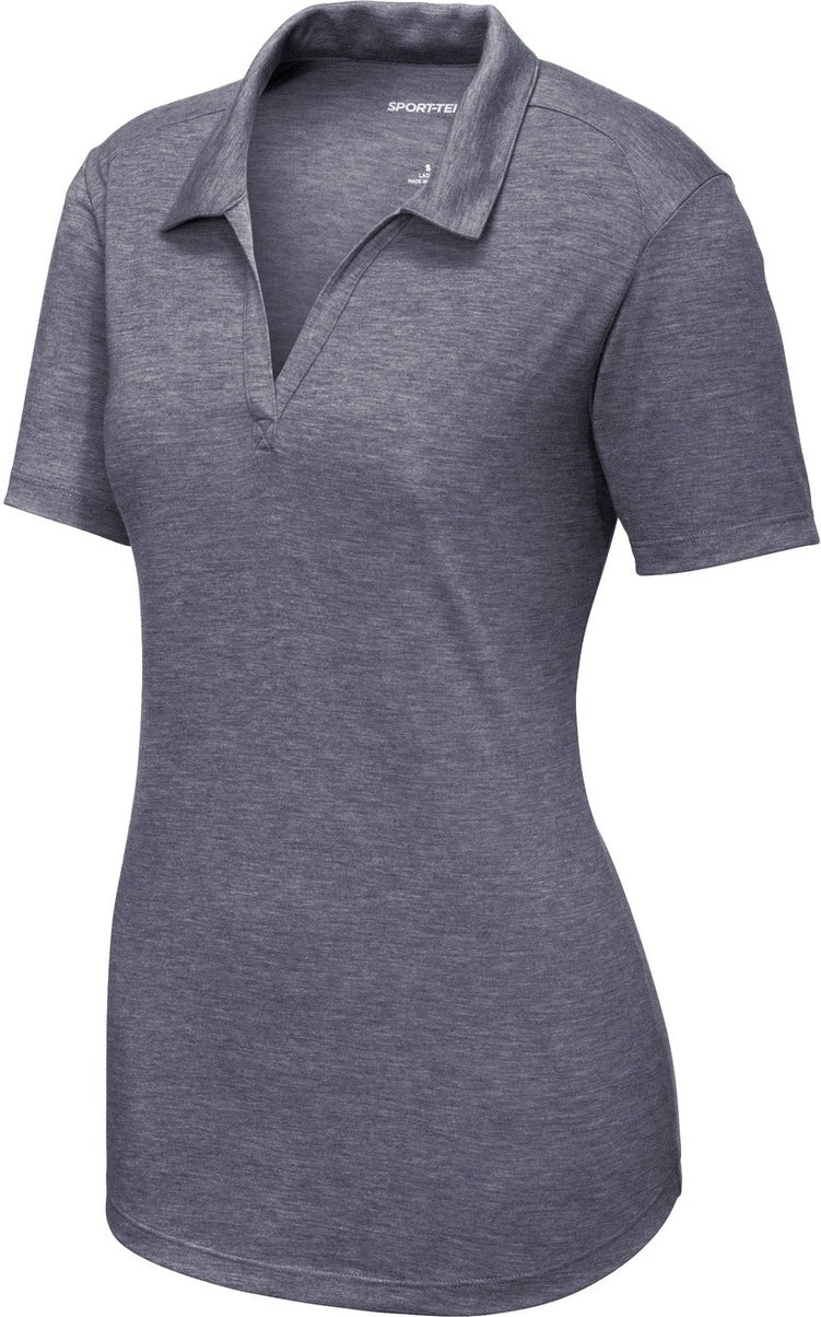 Front View of True Navy Hthr Sport-Tek Women's PosiCharge Tri-Blend Wicking Polo. LST405