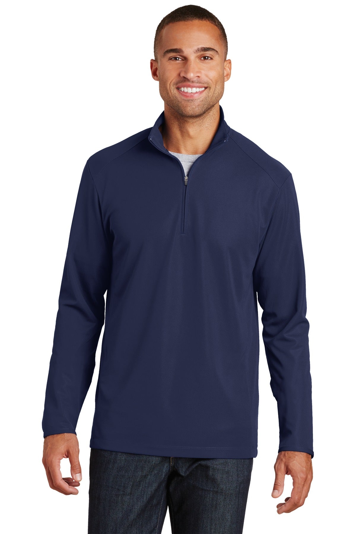 Front View of True Navy Port Authority Pinpoint Mesh 1/2-Zip. K806