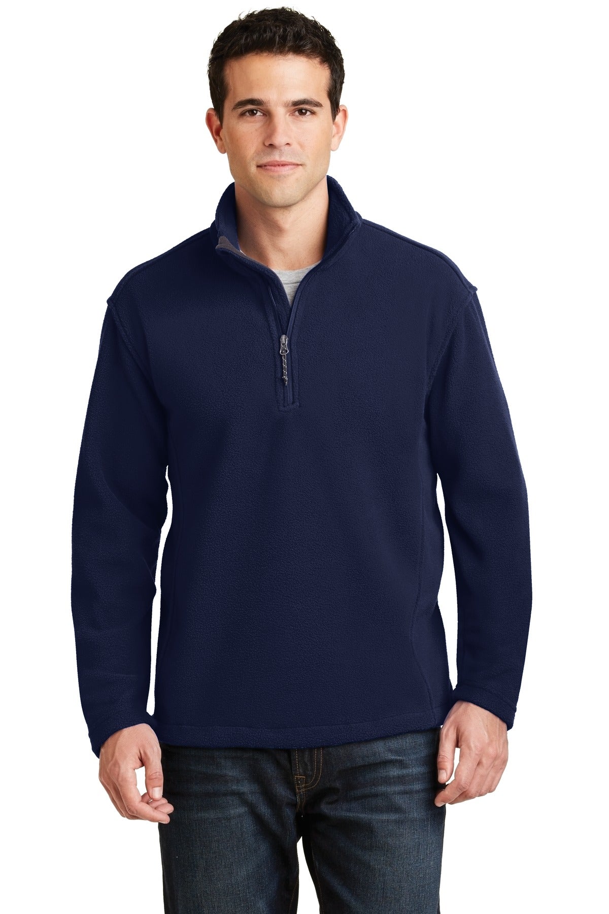 Front View of True Navy Port Authority Value Fleece 1/4-Zip Pullover. F218