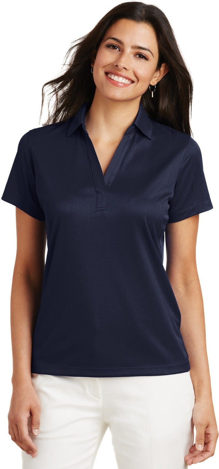 Front View of True Navy Port Authority Women's Performance Fine Jacquard Polo. L528