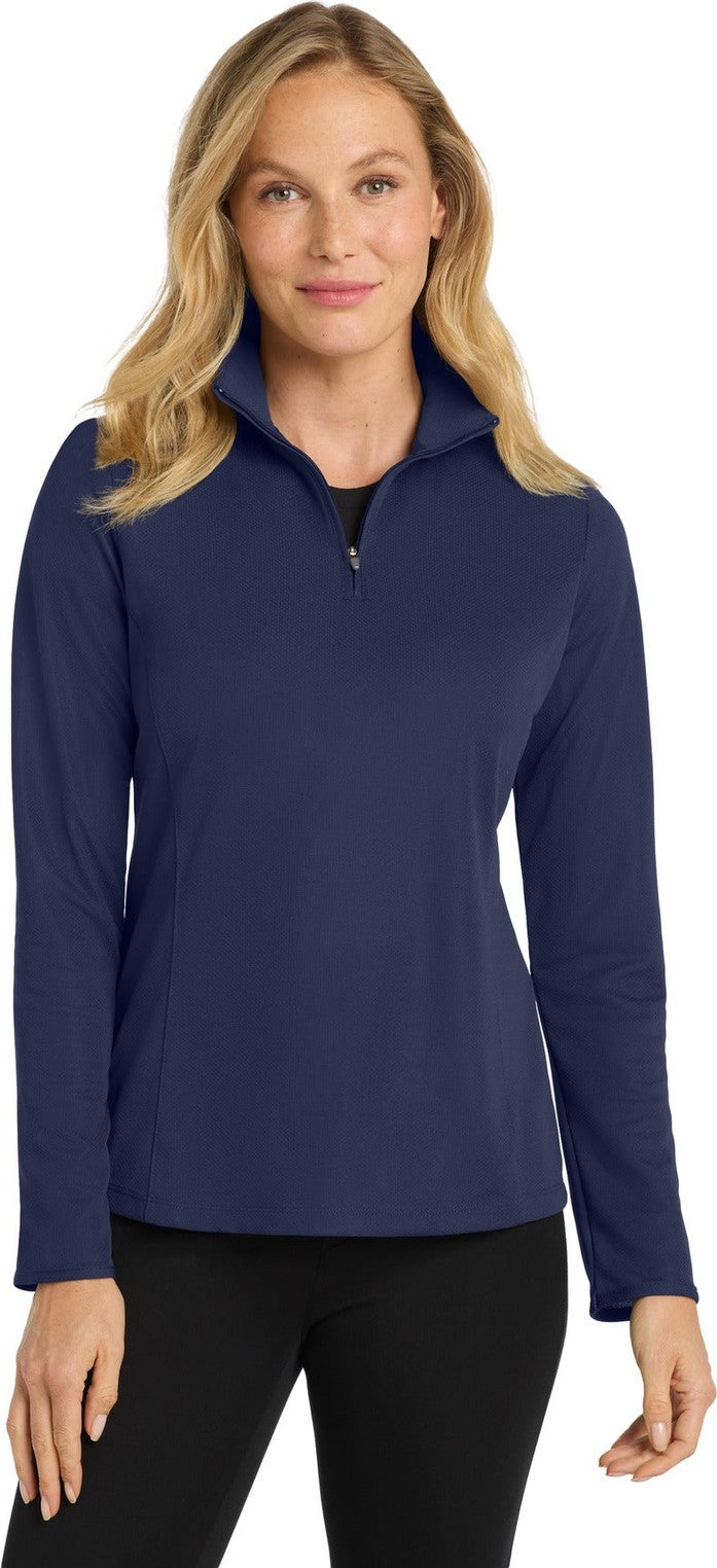 Front View of True Navy Port Authority Women's Pinpoint Mesh 1/2-Zip . L806