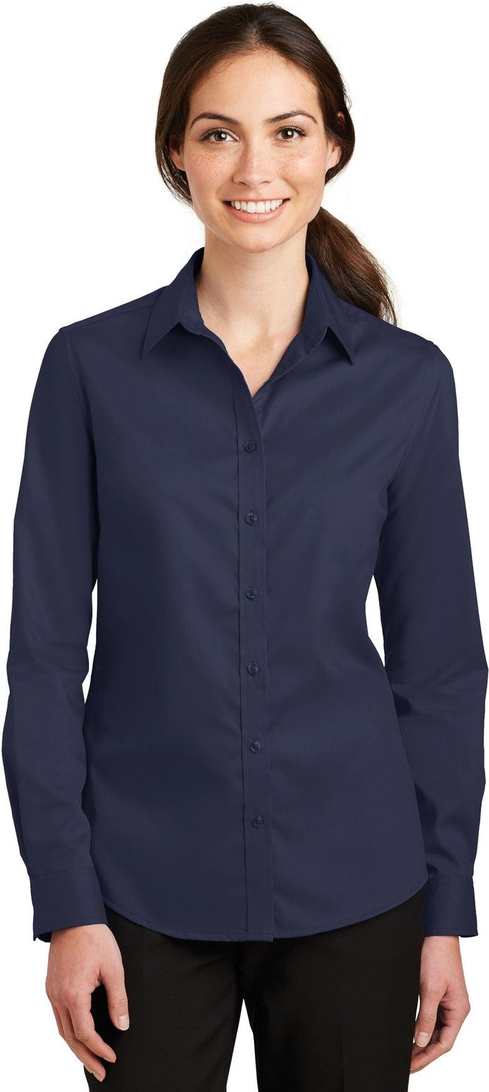 Front View of True Navy Port Authority Women's SuperPro Twill Shirt. L663