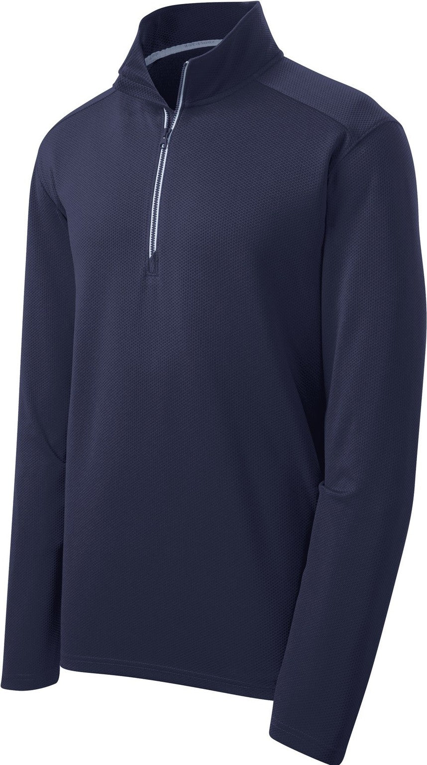 Front View of True Navy Sport-Tek Sport-Wick Textured 1/4-Zip Pullover. ST860