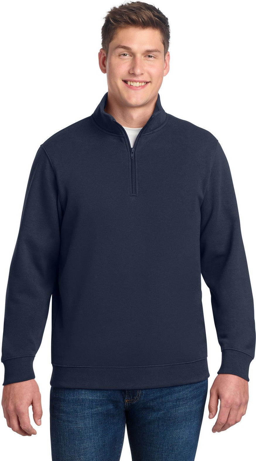 Front View of True Navy Sport-Tek Tall 1/4-Zip Sweatshirt. TST253
