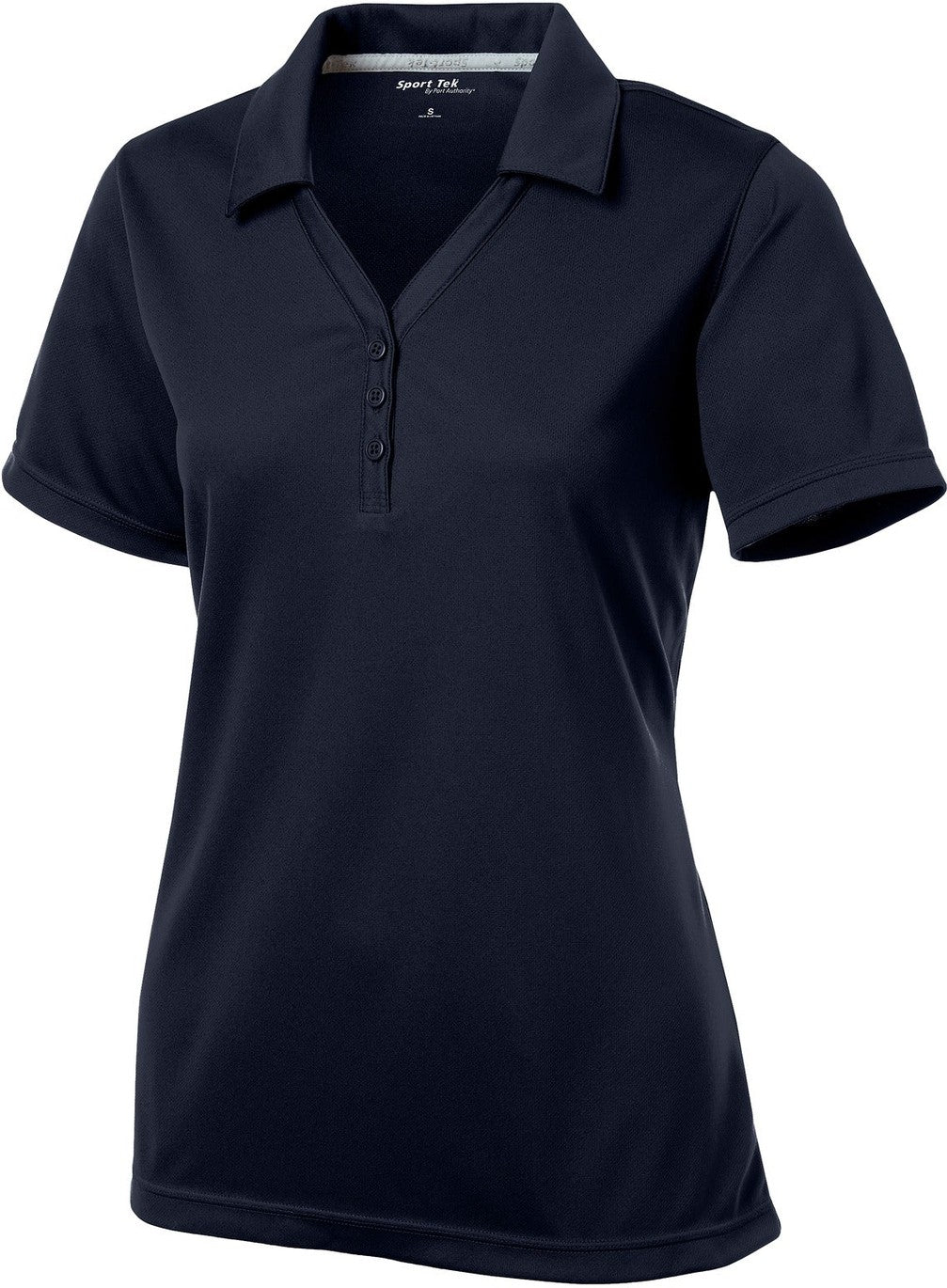 Front View of True Navy Sport-Tek Women's PosiCharge Micro-Mesh Polo. LST680