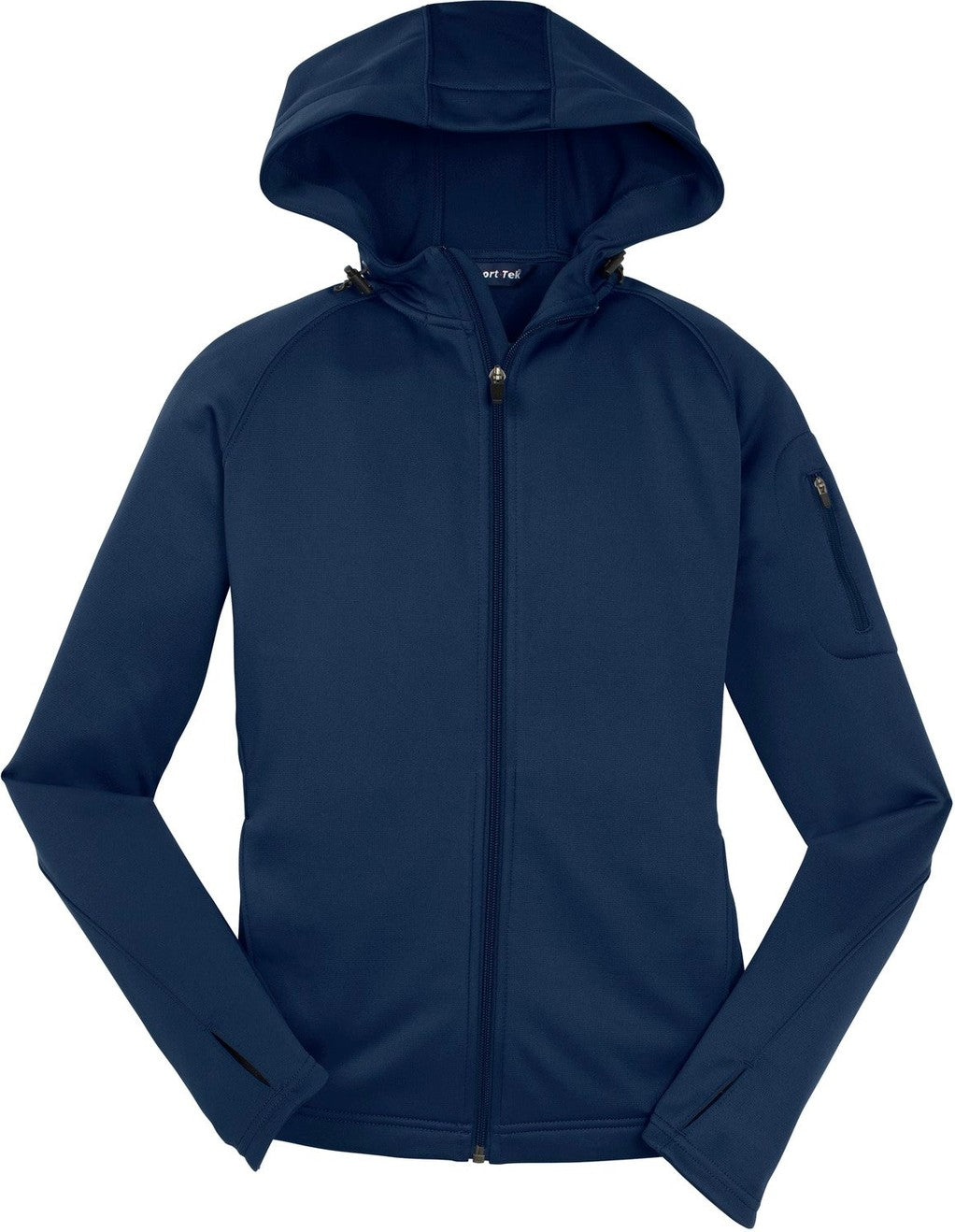 Front View of True Navy Sport-Tek Women's Tech Fleece Full-Zip Hooded Jacket. L248