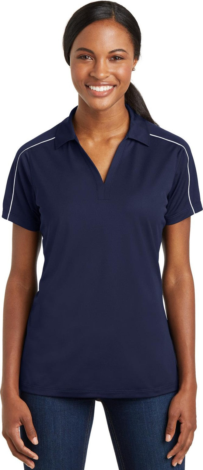 Front View of True Navy/Wht Sport-Tek Women's Micropique Sport-Wick Piped Polo. LST653