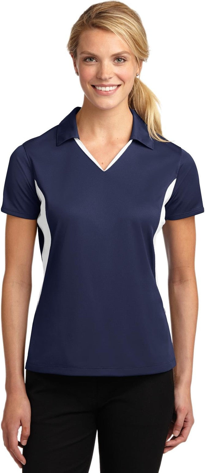 Front View of True Navy/Wht Sport-Tek Women's Side Blocked Micropique Sport-Wick Polo. LST655