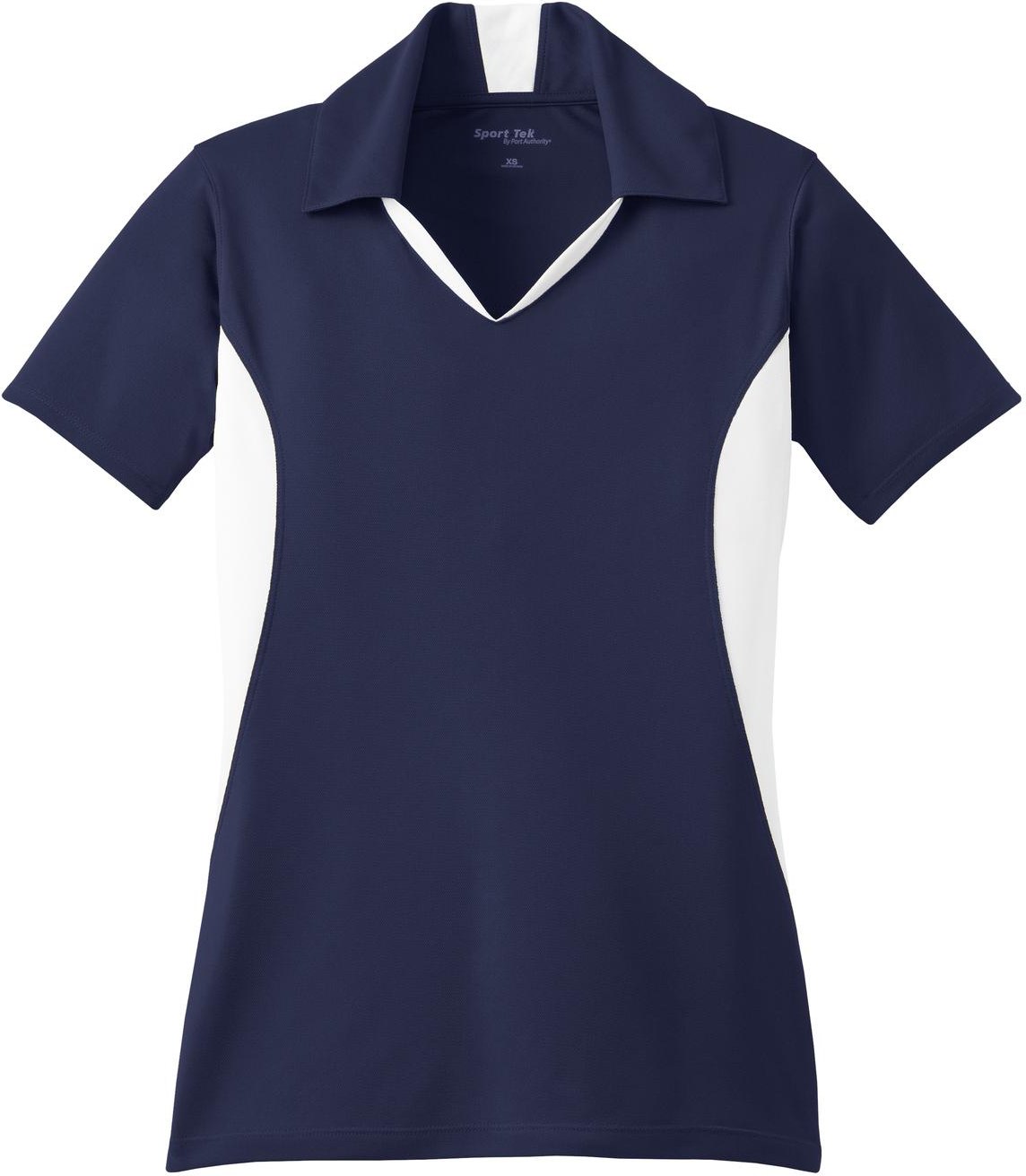Front View of True Navy/Wht Sport-Tek Women's Side Blocked Micropique Sport-Wick Polo. LST655