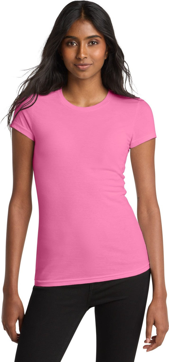 Front View of True Pink District Women's Fitted Very Important Tee . DT6001