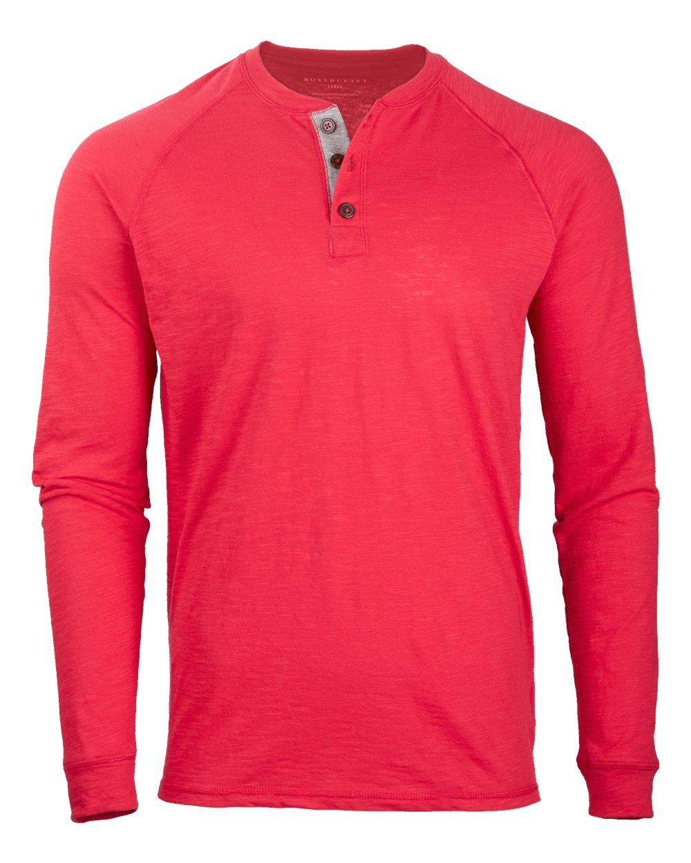 Front View of True Red Henley Long Sleeve T-Shirt - BM3101
