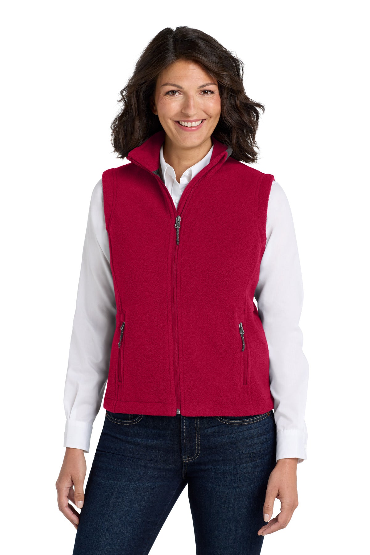 Front View of True Red Port Authority Women's Value Fleece Vest. L219