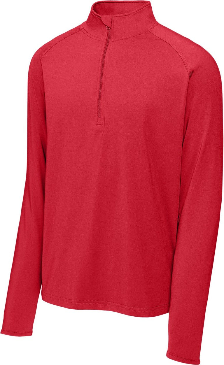 Front View of True Red Sport-Tek Sport-Wick Stretch 1/4-Zip Pullover. ST850
