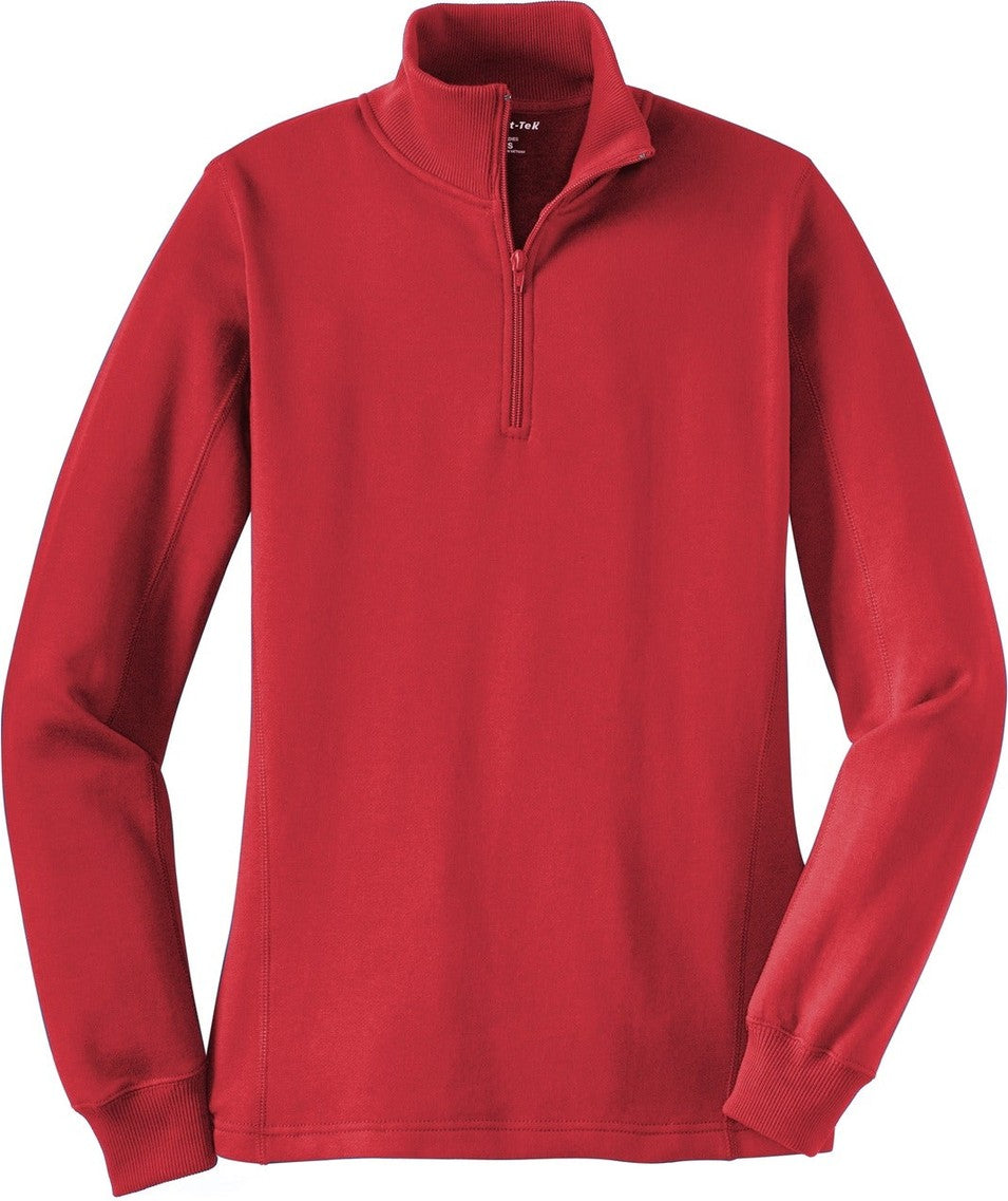 Front View of True Red Sport-Tek Women's 1/4-Zip Sweatshirt. LST253