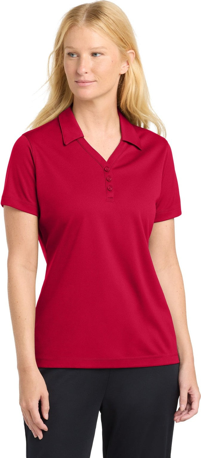Front View of True Red Sport-Tek Women's PosiCharge Micro-Mesh Polo. LST680