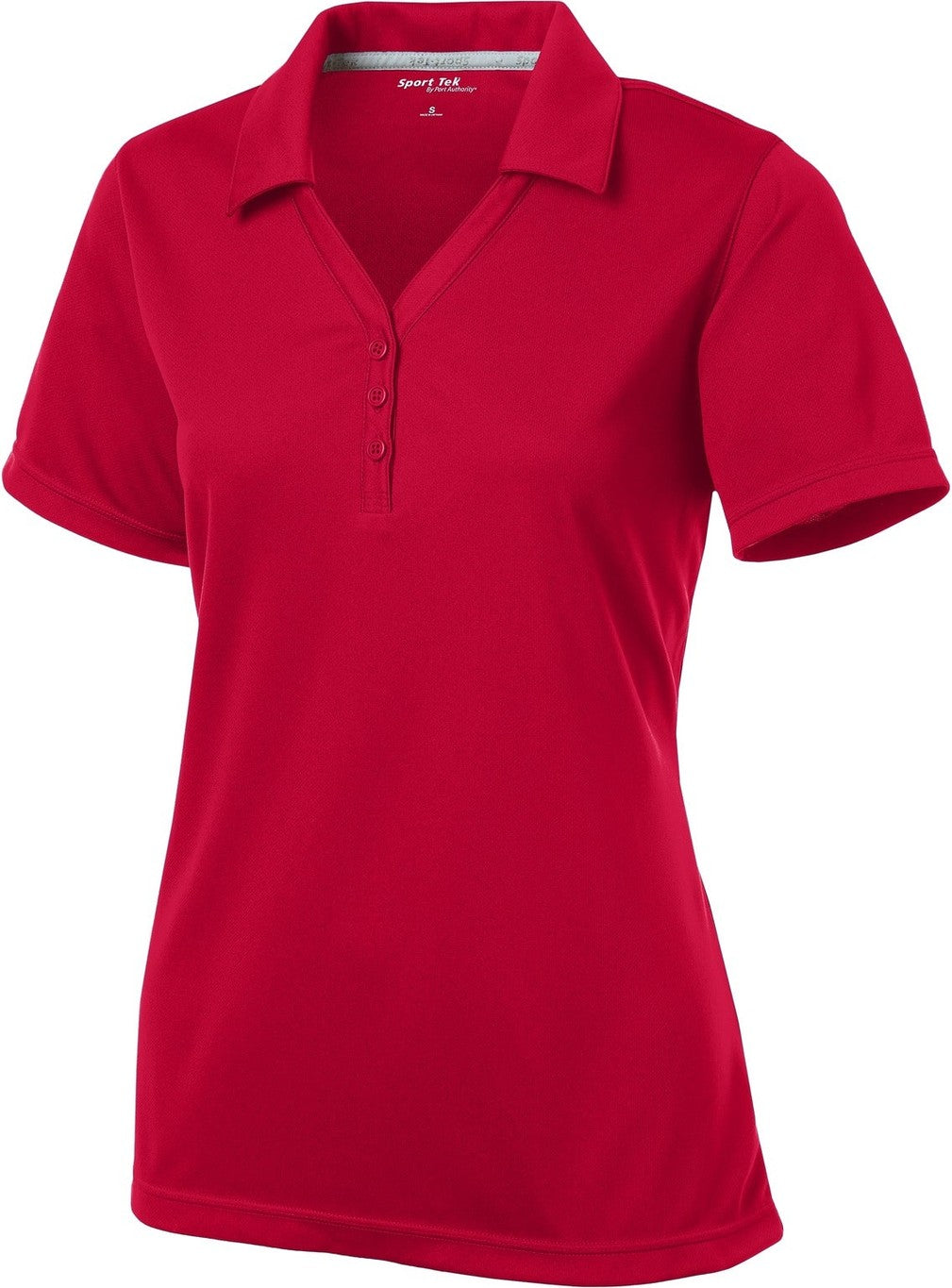 Front View of True Red Sport-Tek Women's PosiCharge Micro-Mesh Polo. LST680