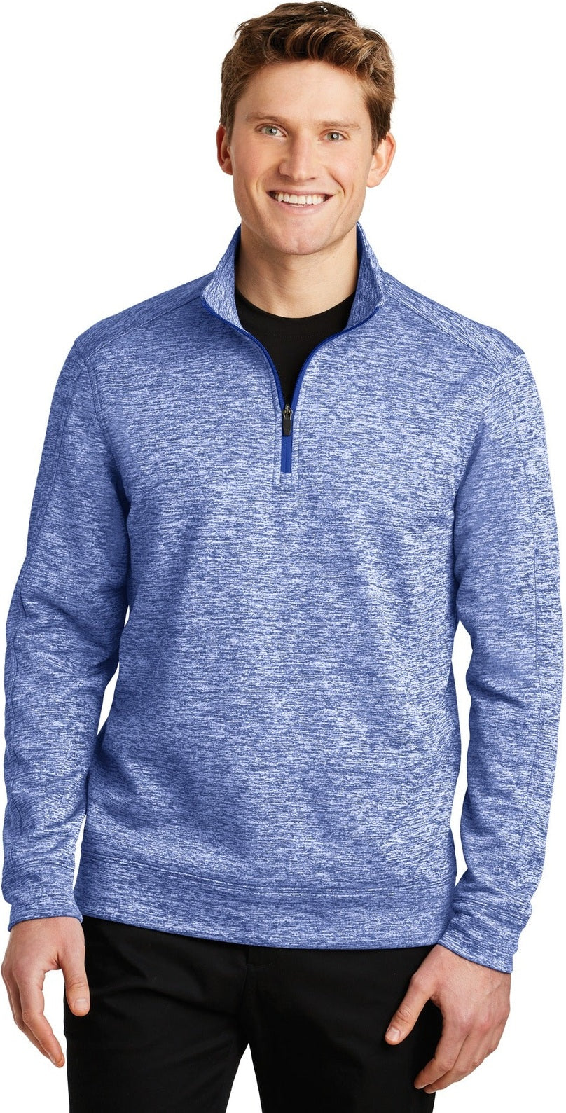 Front View of True Royal Ele Sport-Tek PosiCharge Electric Heather Fleece 1/4-Zip Pullover. ST226