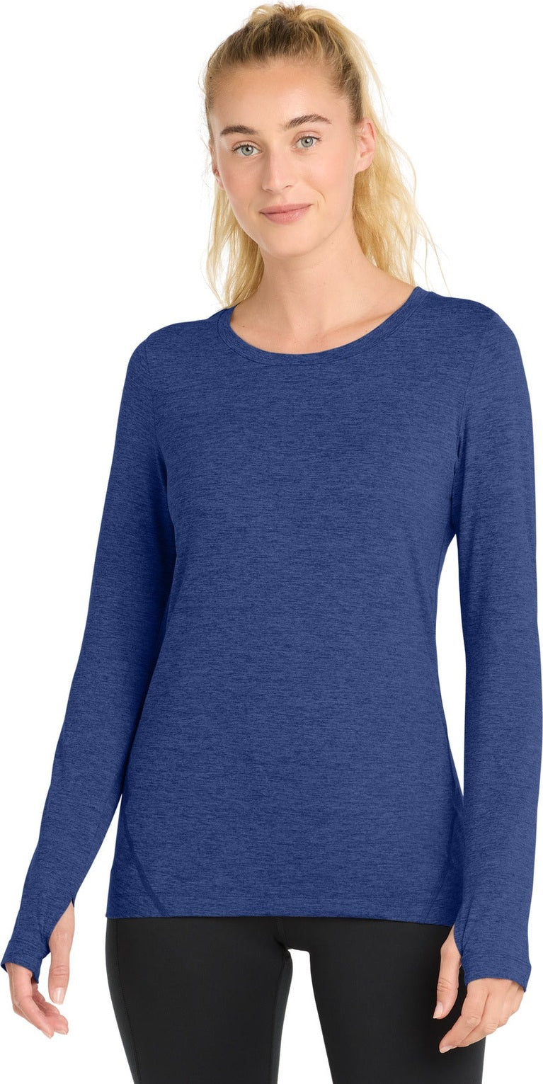 Front View of True Royal Hth Sport-Tek Women's Exchange 1.5 Long Sleeve Crew LST710