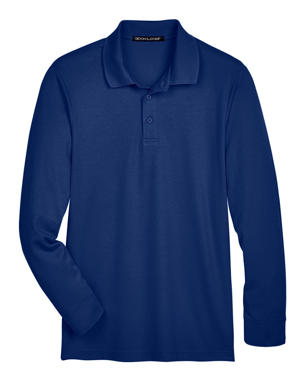 Front View of True Royal Men's CrownLux Performance® Plaited Long Sleeve Polo - DG20L