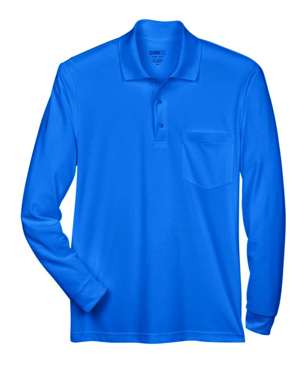 Front View of True Royal Men's Pinnacle Performance Long Sleeve Piqué Polo with Pocket - 88192P