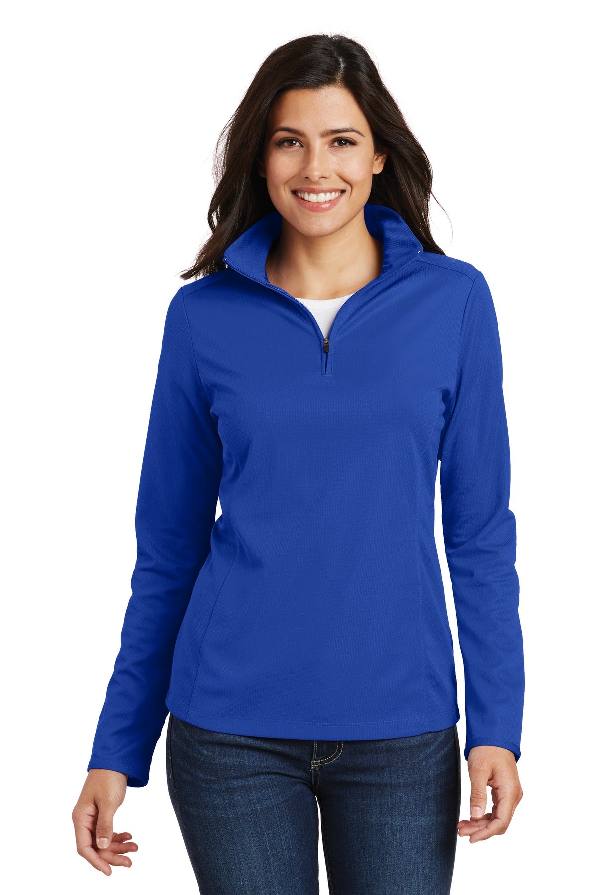 Front View of True Royal Port Authority Women's Pinpoint Mesh 1/2-Zip . L806