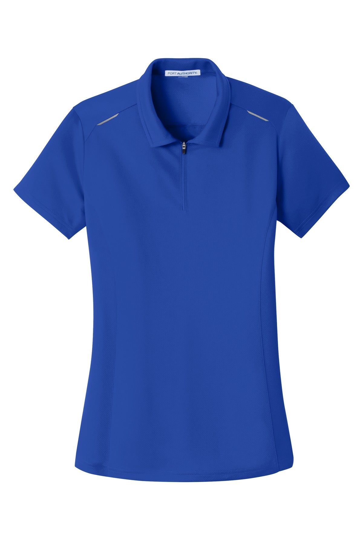 Front View of True Royal Port Authority Women's Pinpoint Mesh Zip Polo. L580