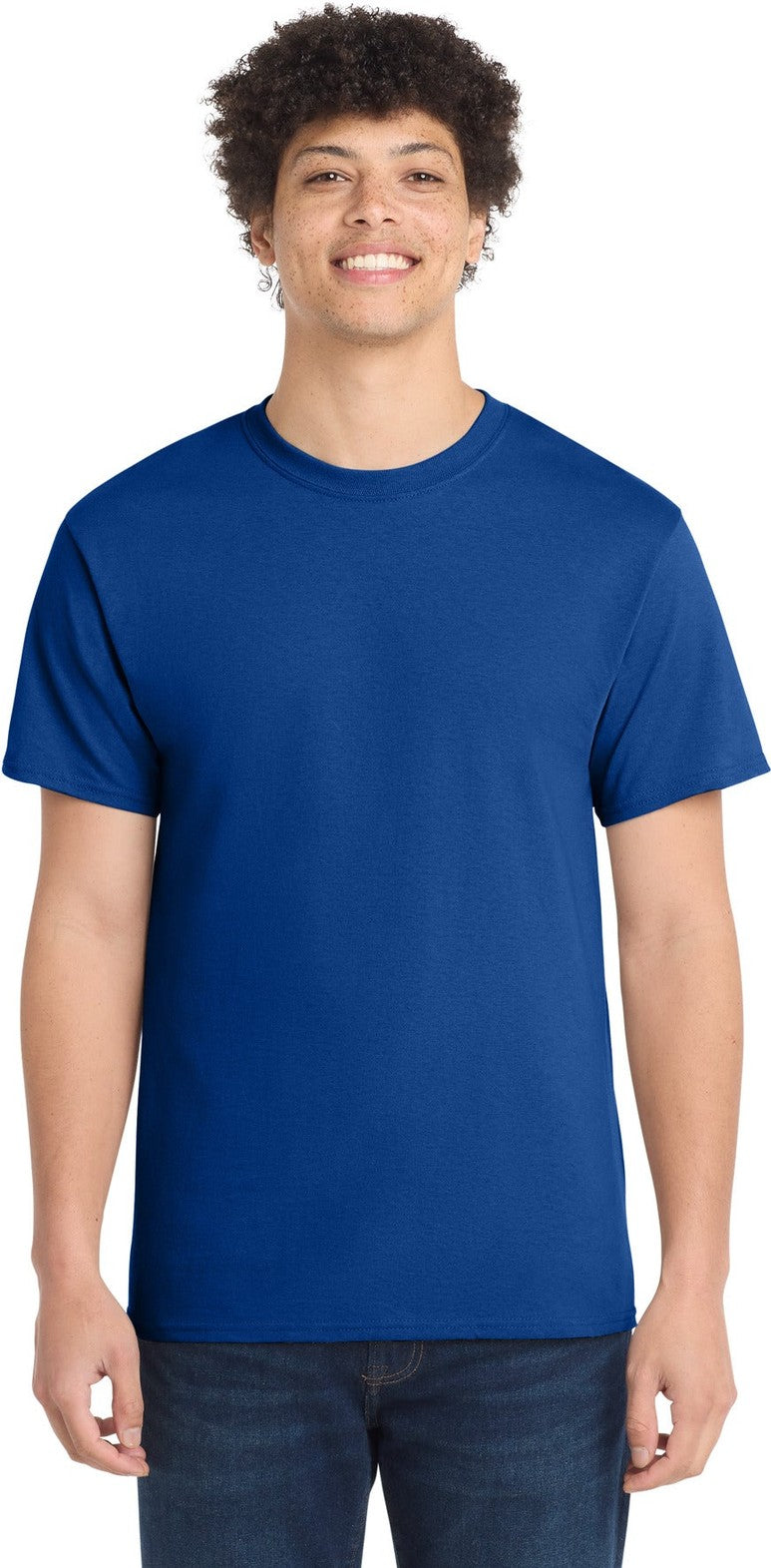 Front View of True Royal Port & Co Core Cotton Tee. PC54