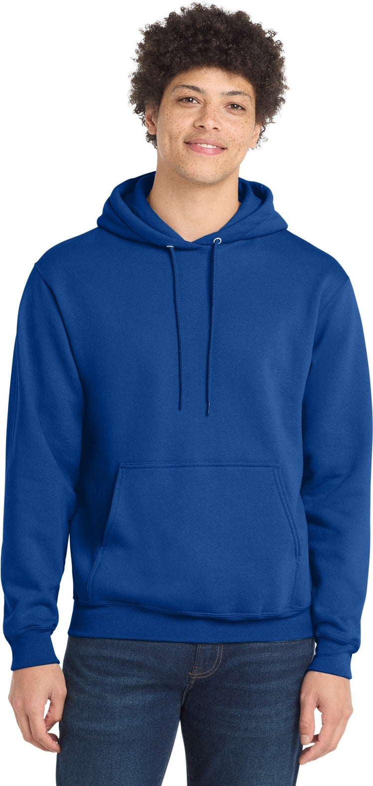 Front View of True Royal Port & Co Core Fleece Pullover Hooded Sweatshirt. PC78H