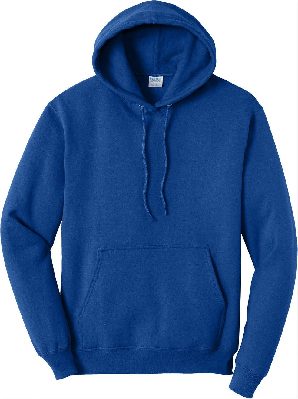 Front View of True Royal Port & Co Core Fleece Pullover Hooded Sweatshirt. PC78H
