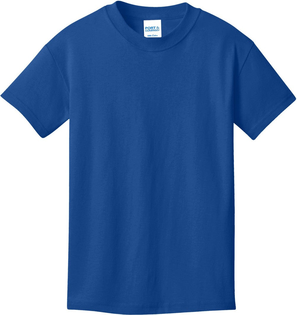 Front View of True Royal Port & Co Youth Core Cotton Tee. PC54Y