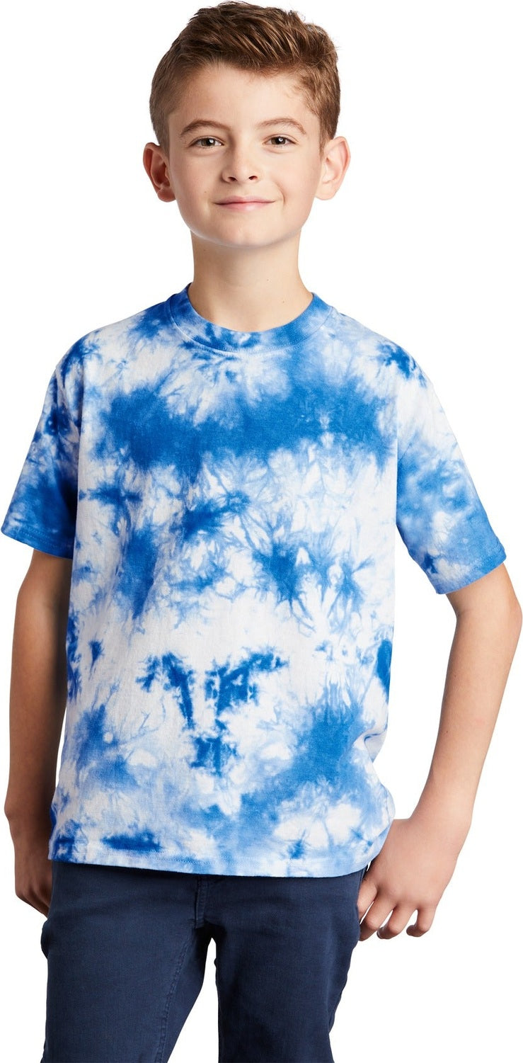 Front View of True Royal Port & Co Youth Crystal Tie-Dye Tee PC145Y