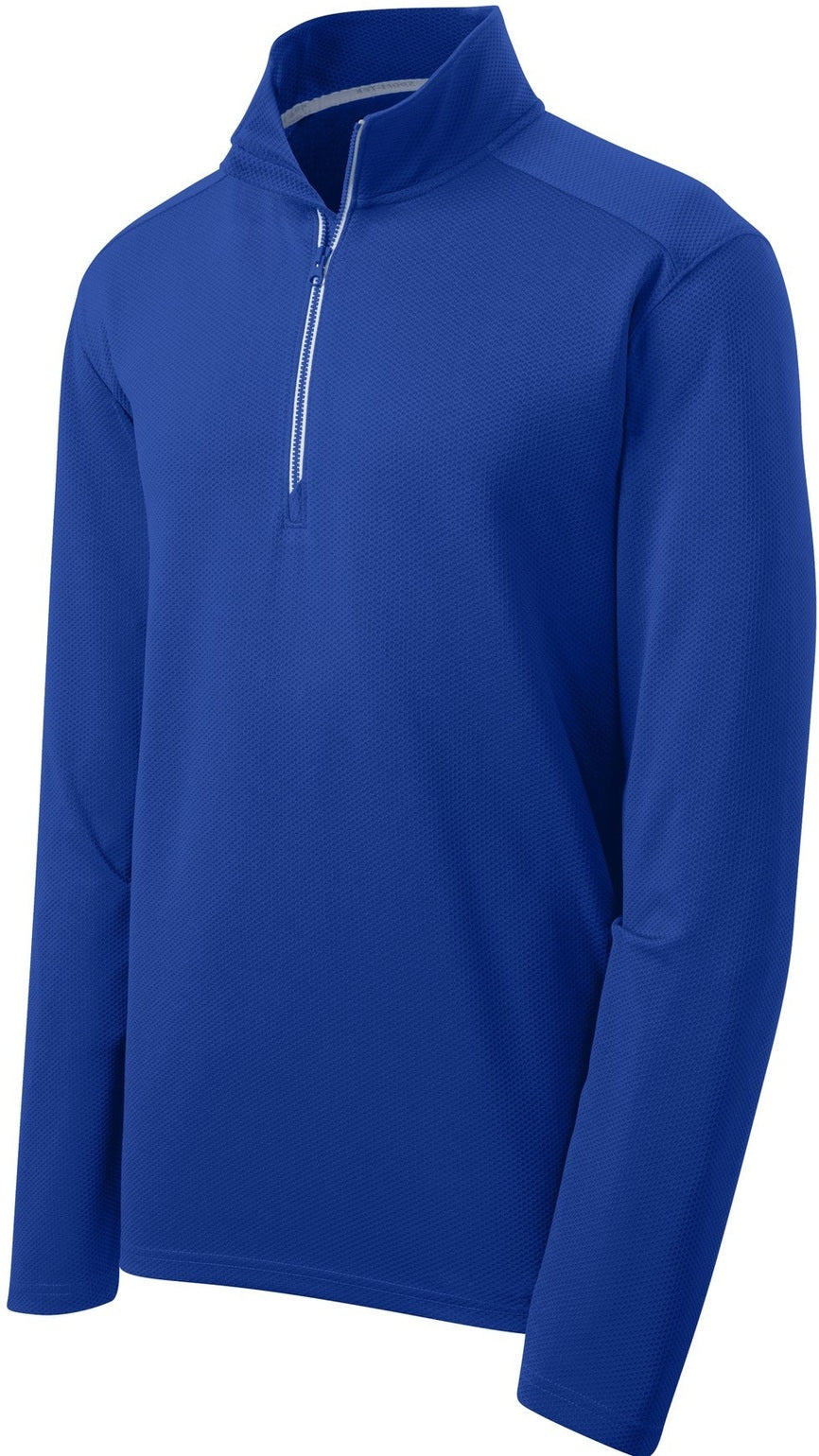 Front View of True Royal Sport-Tek Sport-Wick Textured 1/4-Zip Pullover. ST860