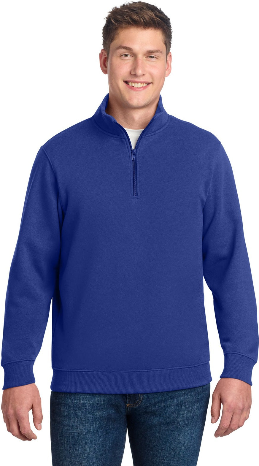 Front View of True Royal Sport-Tek Tall 1/4-Zip Sweatshirt. TST253