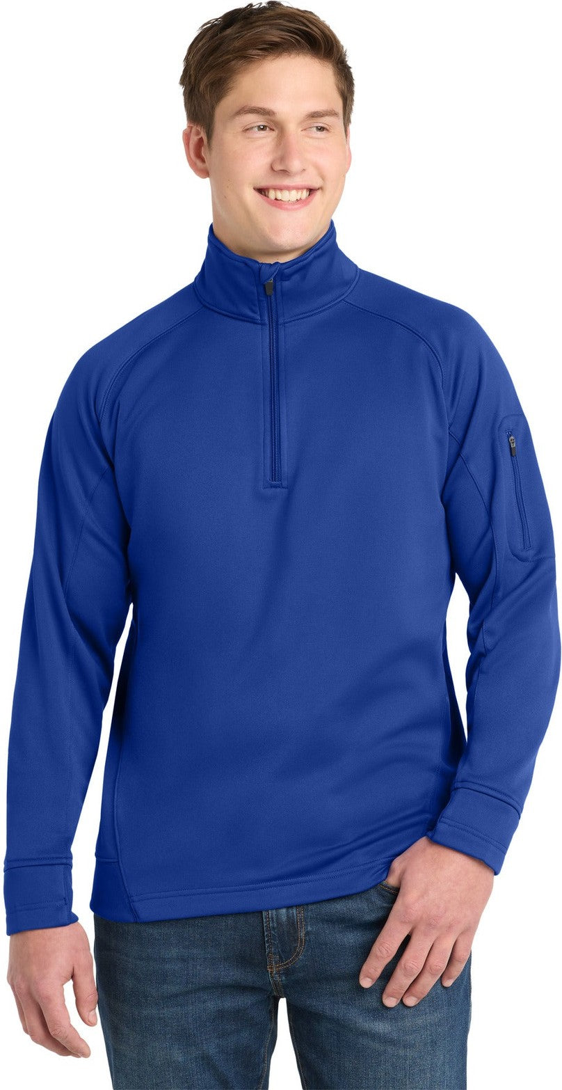Front View of True Royal Sport-Tek Tech Fleece 1/4-Zip Pullover. F247