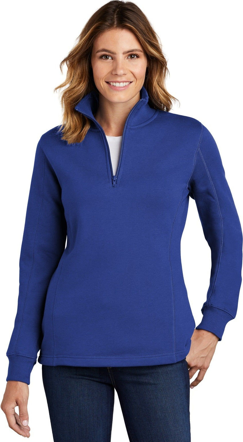 Front View of True Royal Sport-Tek Women's 1/4-Zip Sweatshirt. LST253