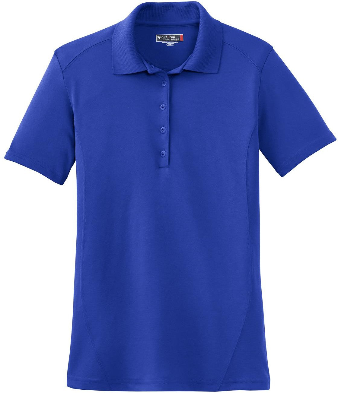 Front View of True Royal Sport-Tek Women's Dry Zone Raglan Accent Polo. L475