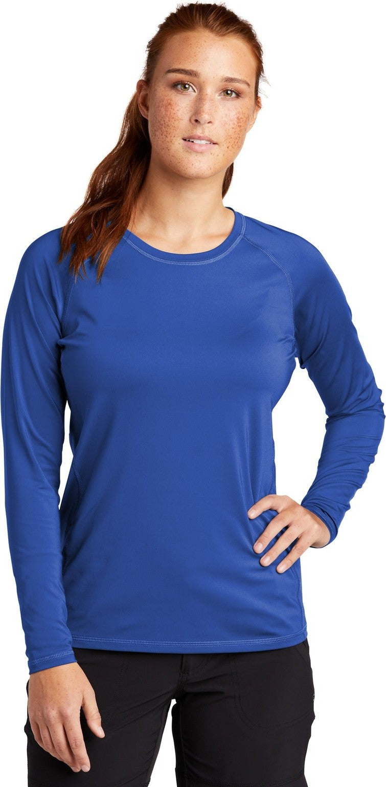 Front View of True Royal Sport-Tek Women's Long Sleeve Rashguard Tee. LST470LS