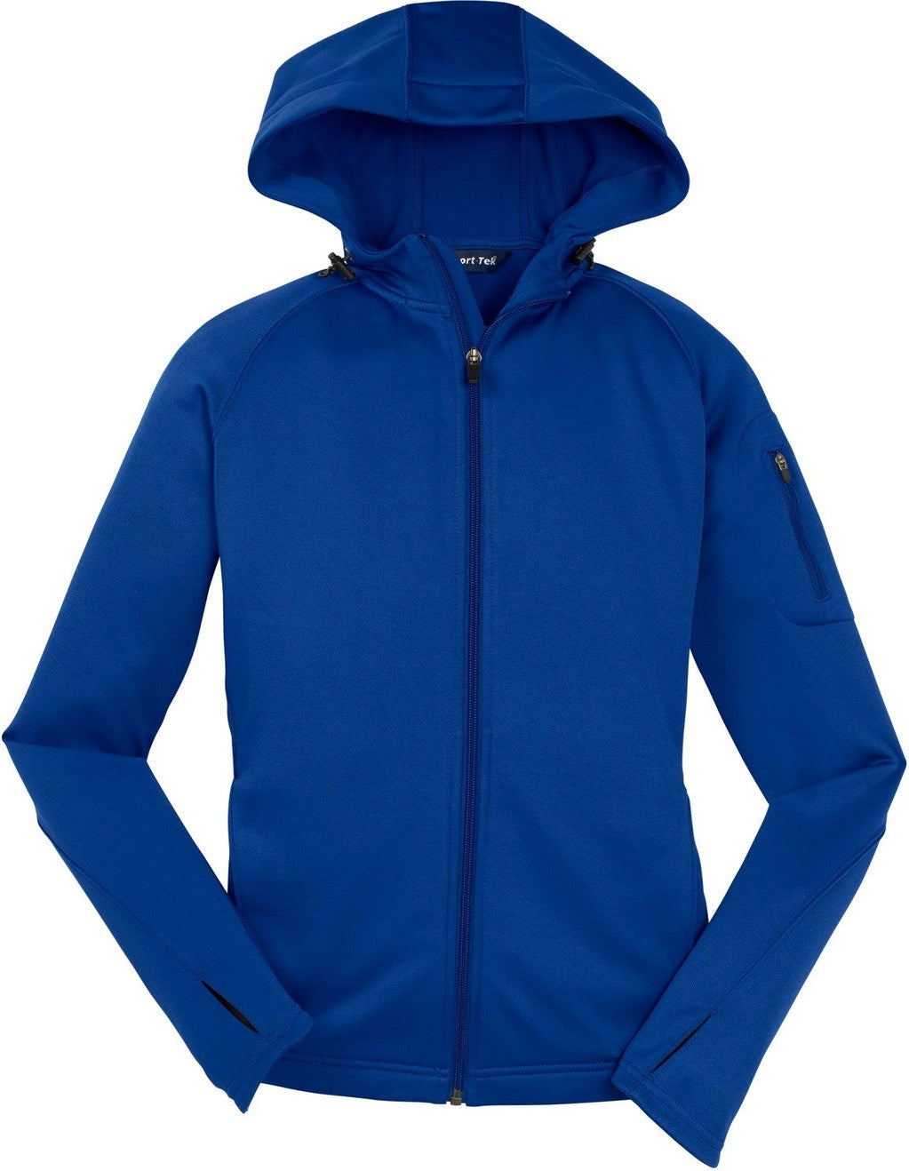 Front View of True Royal Sport-Tek Women's Tech Fleece Full-Zip Hooded Jacket. L248